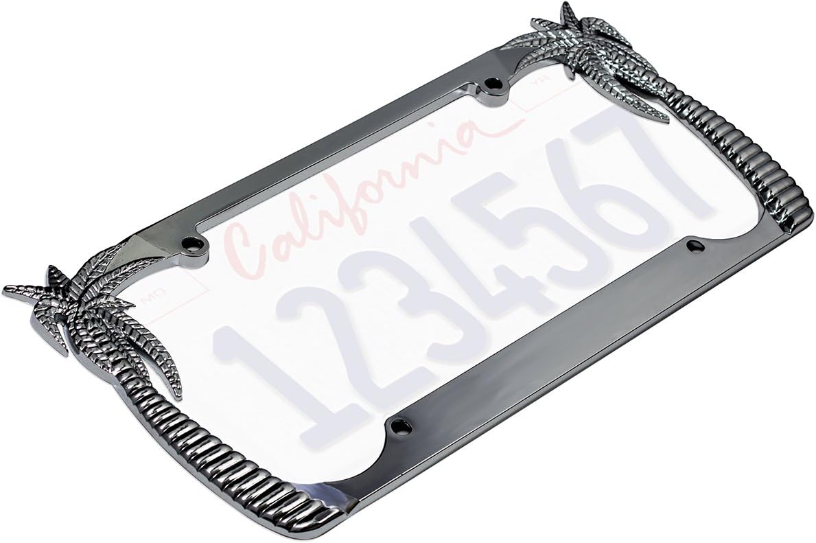 OxGord Coconut Palm Trees Chrome Metal License Plate Frame, 2pc