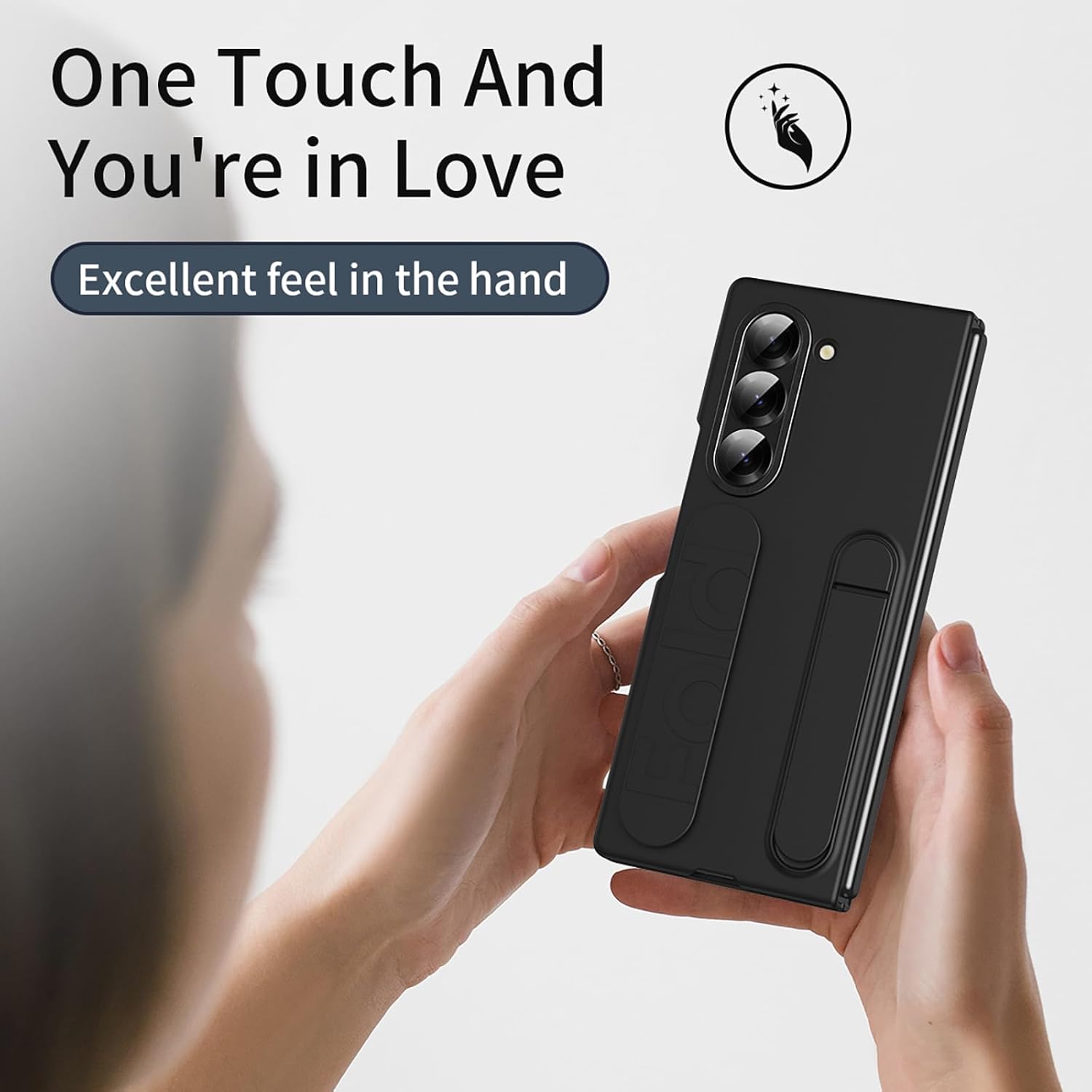 for Samsung Galaxy Z Fold 6 Case with Hand Strap & Kickstand [with Screen Protector] Stoßfest Protective Cover with Kickstand, for Samsung Z Fold 6 5G Phone Case with Secure Grip Black