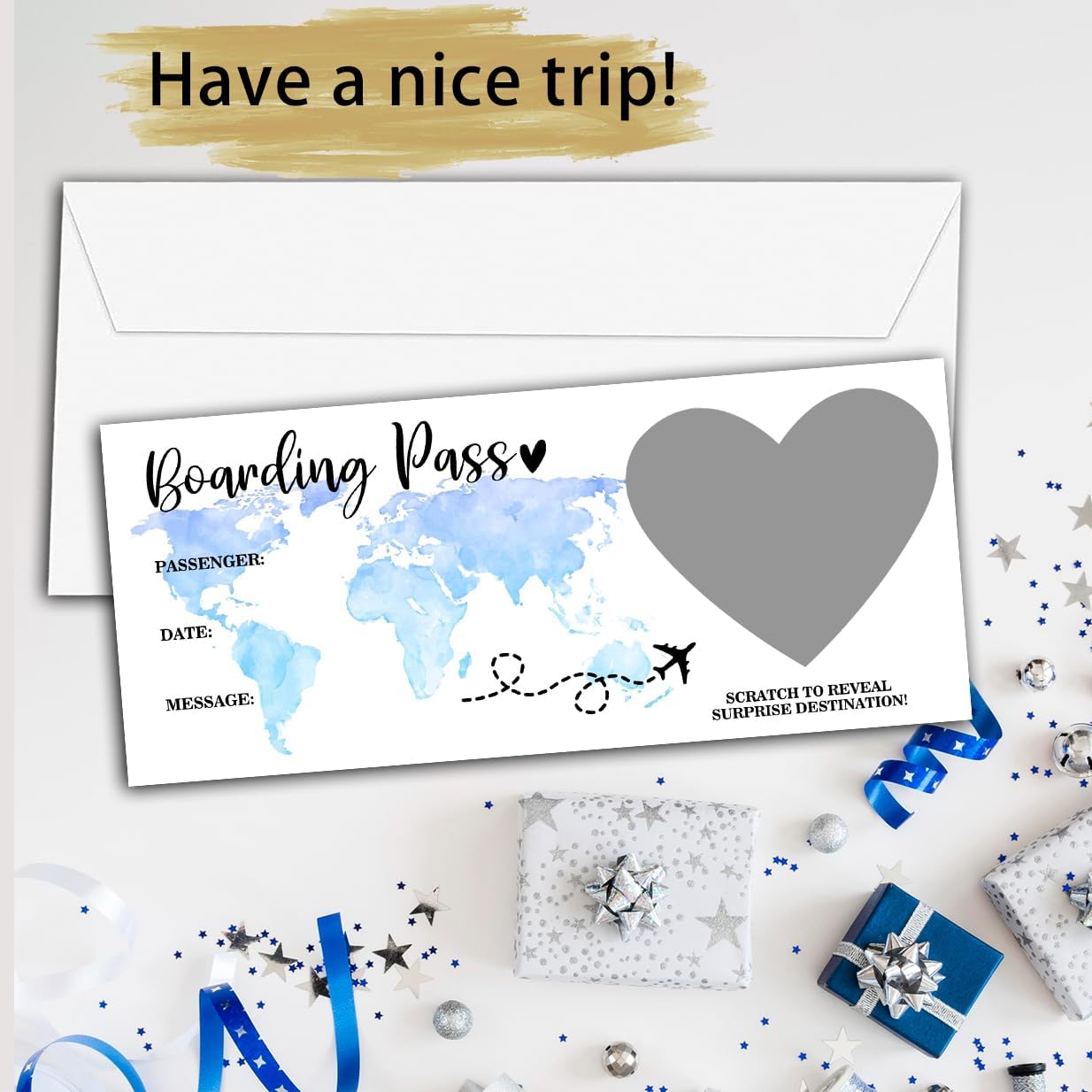 Silver Scratch Surprise Boarding Pass, 2 Set Surprise Reveal Card Guess What Card, Surprise Scratch off Announcement Gifts for Birthday, Holiday, Christmas, Wedding, Anniversary, Valentine's Day-A23