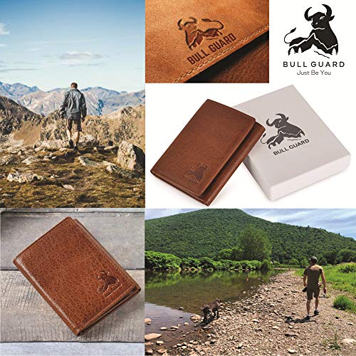 Image of BULL GUARD RFID Genuine Leather Trifold Wallets for Men ID Window, Secret Pocket, Adventure Brown - Wild Buffalo Brown, Classic Trifold Size, Trifold Rfid Wallet