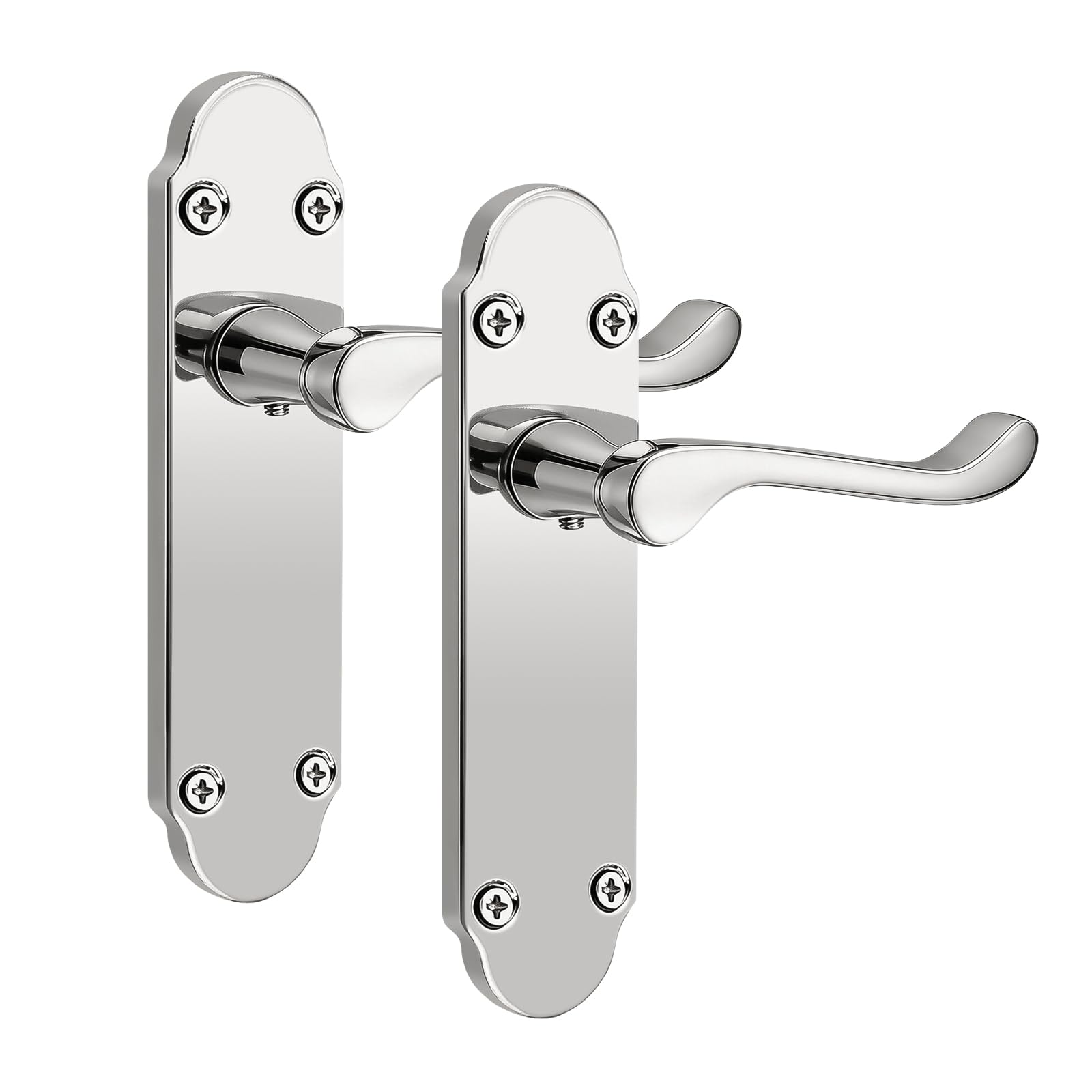 Pinlin Polished Chrome Richmond Lever On Rose Door Handles, Twisted Lever Latch Rose Door Handle, Ideal for Internal Wooden Doors for Home and Office