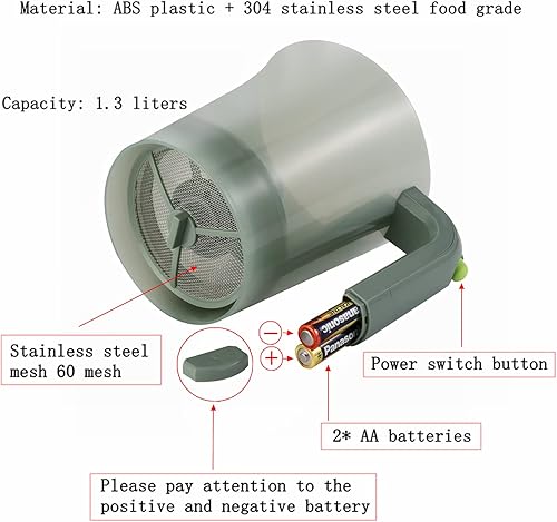 Miniatura 3 de Tamiz de harina eléctrico para hornear tamiz de harina de 4 tazas tamiz de acero inoxidable funciona con pilas colador de harina de plástico