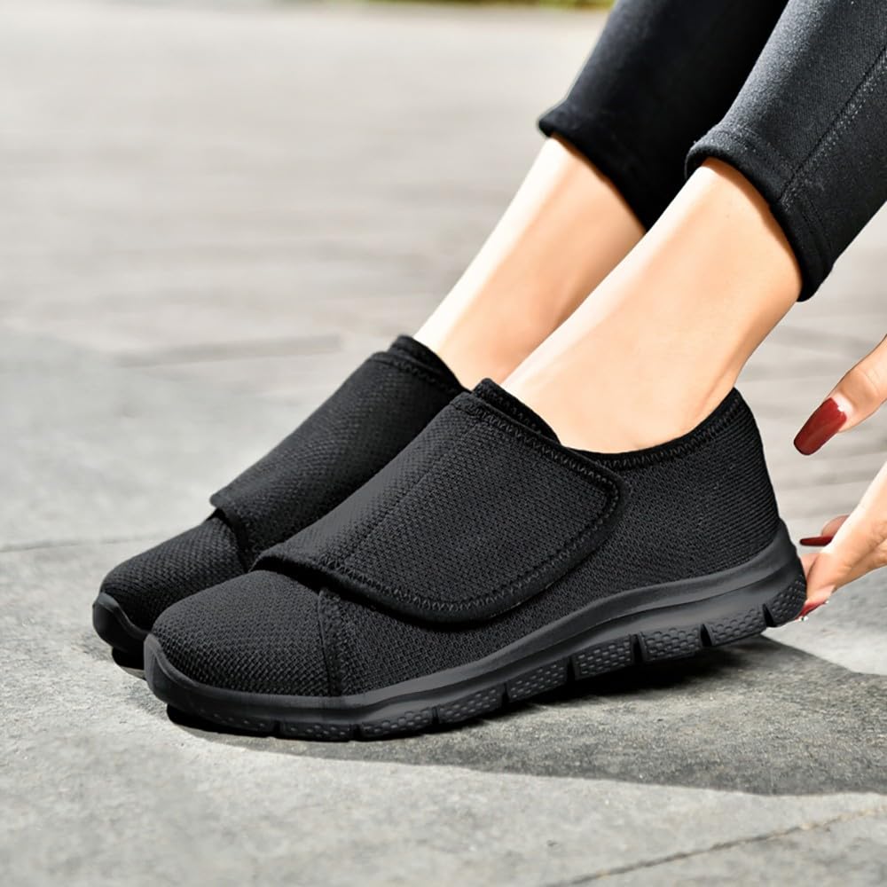 Sisttke Zapatos para diabéticos para mujer, anchos, sin cordones, para pies hinchados, edema, ajustables, alivio del dolor, transpirables, cómodos, zapatos de enfermera
