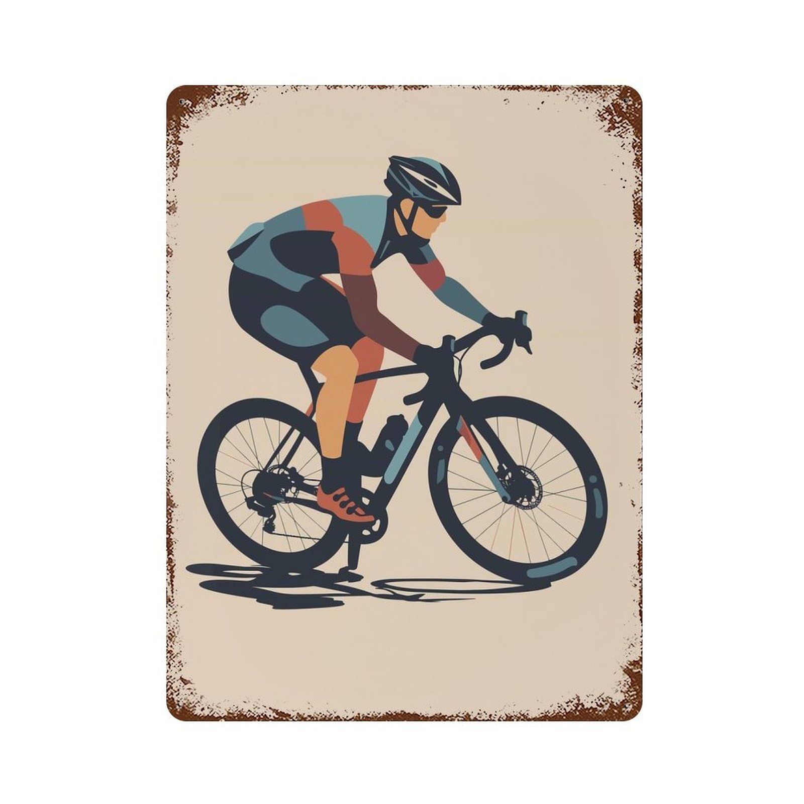 Distressed Metal Wall Sign Cyclist Bicycle 15.7"x11.8", Old School Wall Decor for Bistro, Counter And Cafe Decor