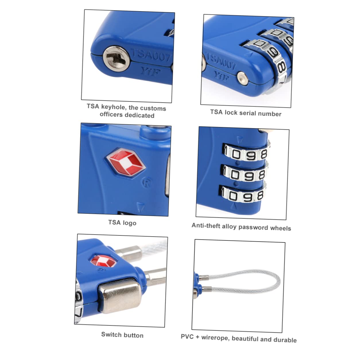 OSALADI 6 piezas Candado Tsa Aprobado para Equipaje Combinación de Dígitos Candados de Seguridad Zinc Duradero Colores Negro y Azul para Maletas y Mochilas