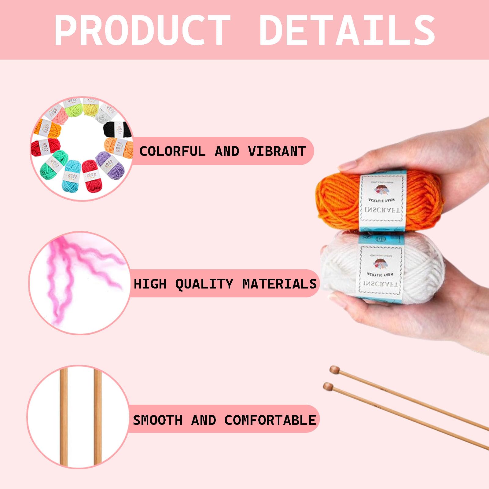 YREYBN 12pcs Knitting Kit, Beginners Adults Children Knitting Set, Dishcloth Knitting Kit - Image 3