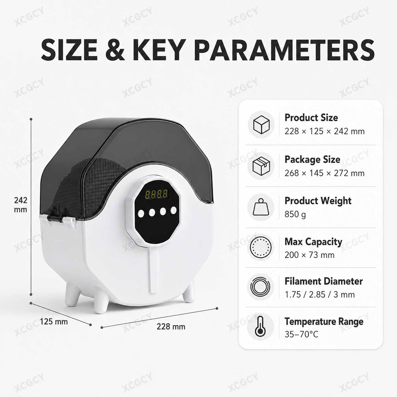 Deshidratador De Filamento Para Impresora 3d, Caja Secadora De Filamento Para Bobina De 1 Kg, Secado Durante La Impresión, 35–70 °c, Para Pla, Abs, Petg, Pva, Pa Y Pc De 1,75/2,85/3,0 Mm