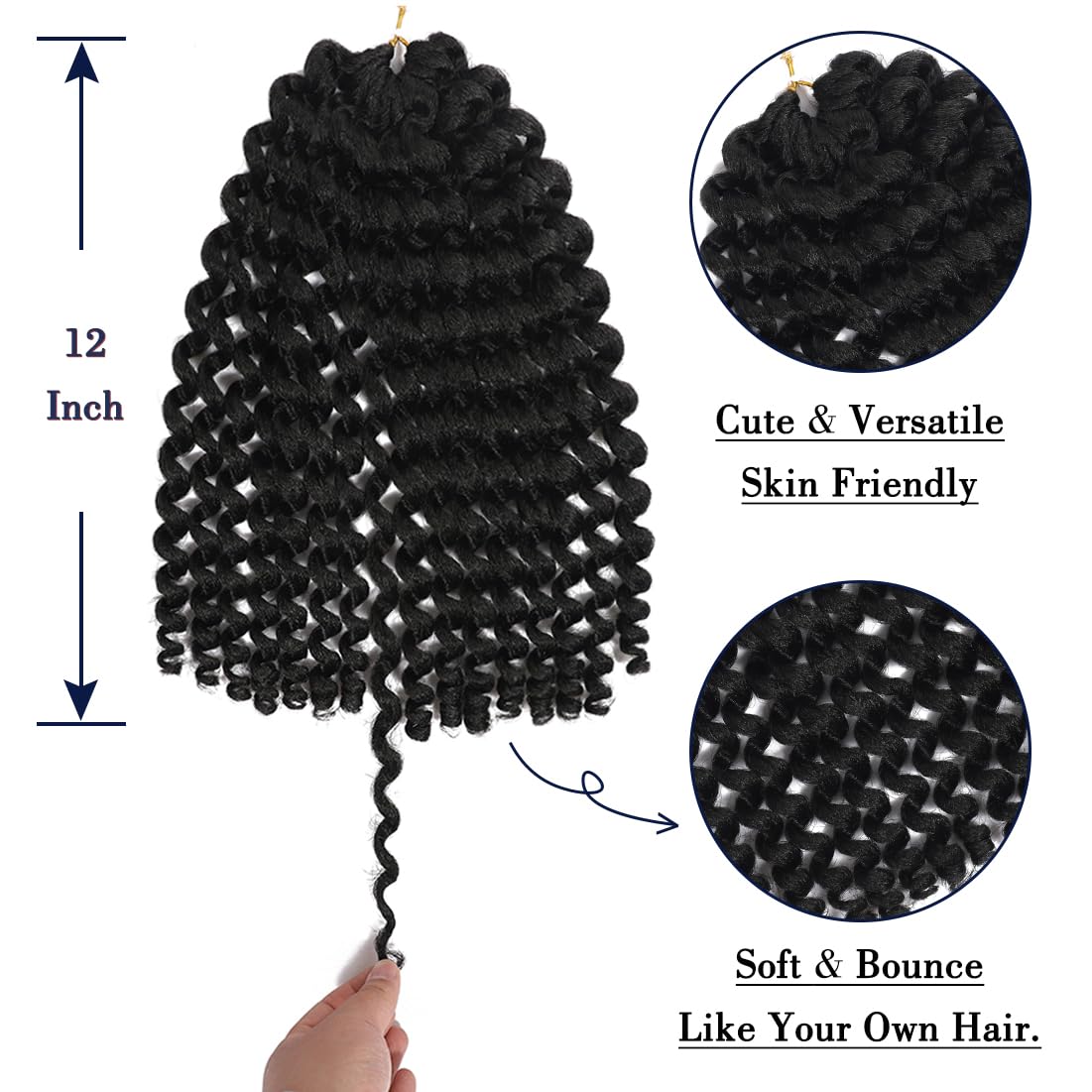 Jamaican Bounce Crochet Hair - 12 Inch Ringlet Twist Extensions with Jamaican Bounce (5 PCS, 1B)