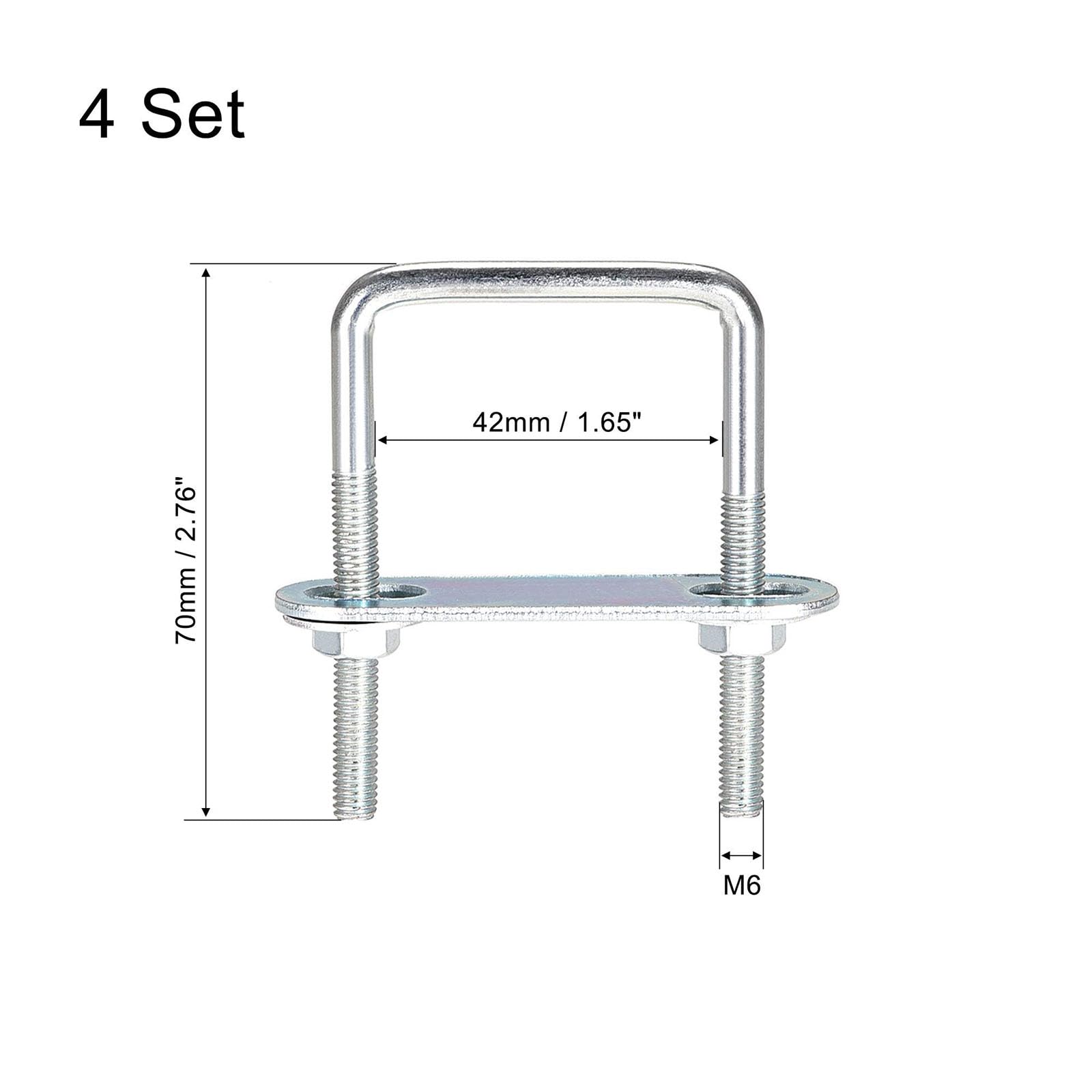 TOP-VIGOR 4 sets M6 Square U-Bolts, 42mm Inner Width 70mm Length Steel U-Bolts with Nut, Plate - Image 2