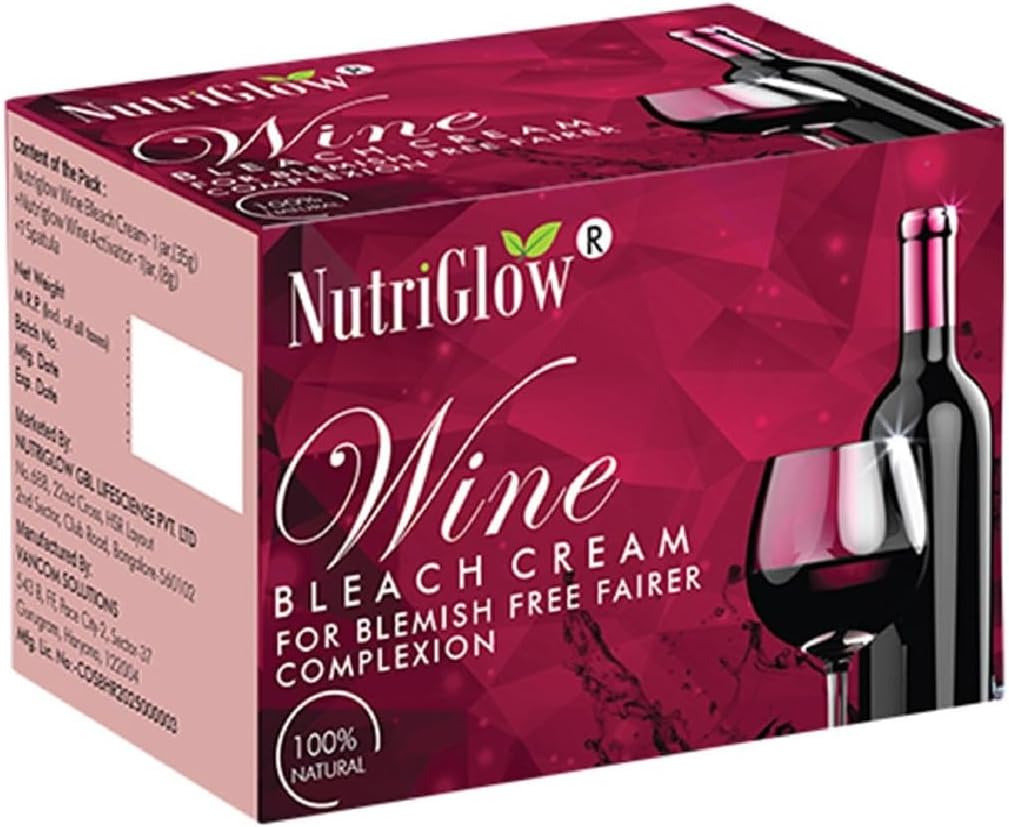 NutriGlow Wine Bleach Cream With Grape Extracts For Blemish Free Fair Complexion, Tan Removal And Glowing Skin, 43gm