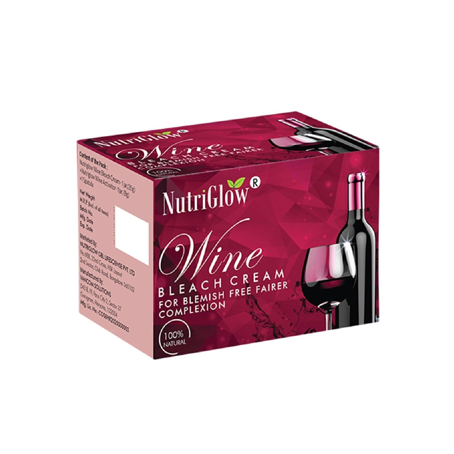 NutriGlow Wine Bleach Cream With Grape Extracts For Blemish Free Fair Complexion, Tan Removal And Glowing Skin, 43gm