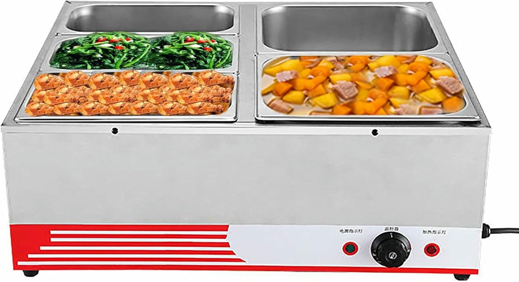 Buffet eléctrico de Acero Inoxidable con calefacción de Plataforma y Control de Temperatura, Ideal para restaurantes, Servicios de Catering, cafeterías, Vacaciones en ca,6 Pan