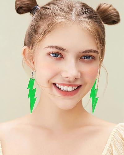 Miniatura 3 de 4 pares de aretes de neón de los años 80, color caramelo, acrílico, neón, rayo, aretes colgantes para mujer, aretes colgantes retro coloridos para