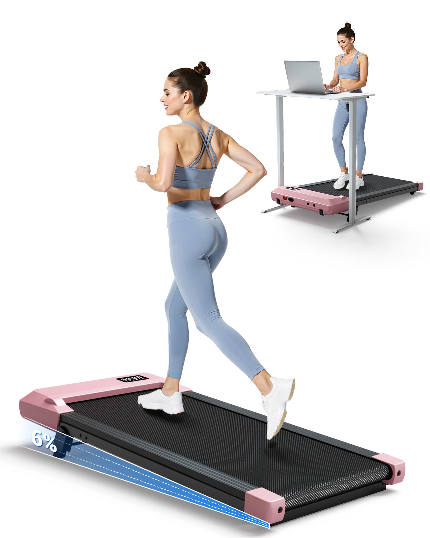 DeerRun Walking Pad with 6% Incline, Under Desk Treadmill for Home Office, 2.5HP Walking Treadmill with App, 136KG Capacity, Remote Control & LED Display