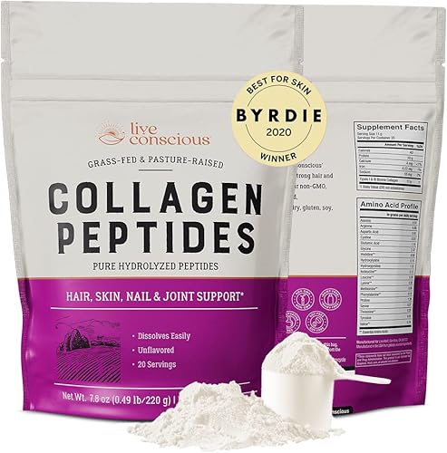 Vista 55 de Live Conscious Polvo de péptidos de colágeno – Soporte para el cabello, la piel, las uñas y las articulaciones – Colágeno tipo I y III – Proteína