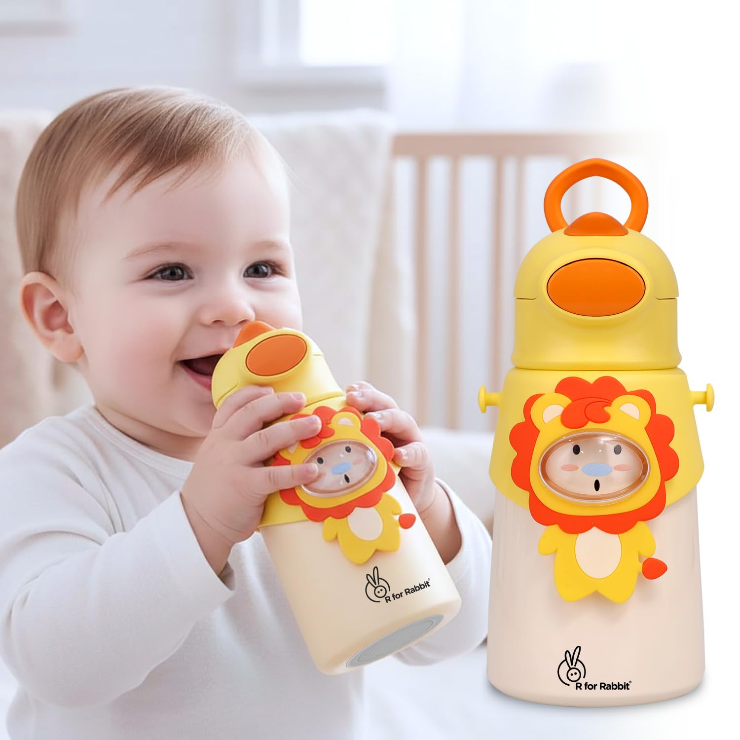 R for Rabbit Steebo Zoobie Premium Stainless Steel Water Sipper for Baby, Spill Proof BPA Free Soft Silicone Straw Drinking Sipper for Kids of 12+ Months (550ml, Yellow Lion)-image-30