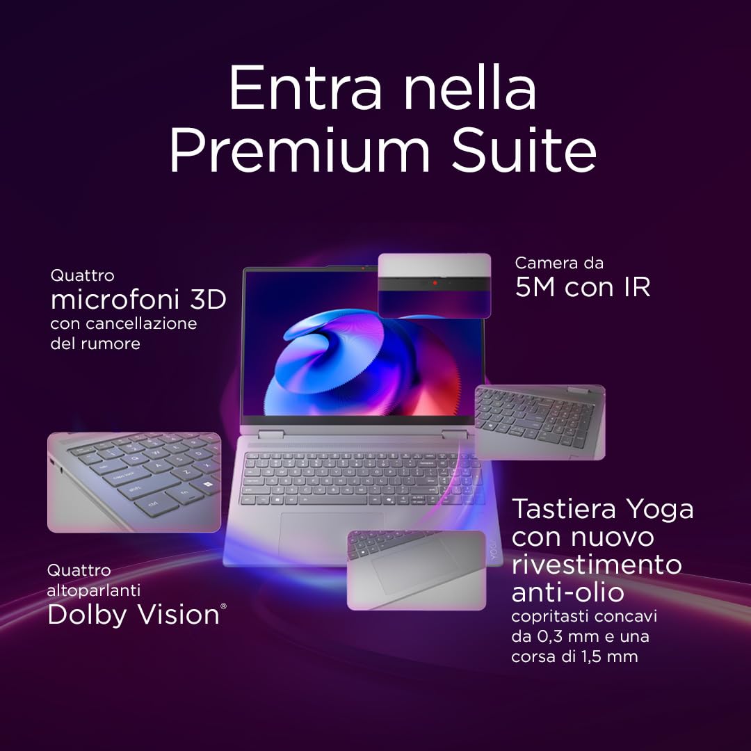 Lenovo Yoga 7 2 in 1 Notebook Copilot+ PC Convertible Touch 14" OLED WUXGA Intel Core Ultra 7 256V RAM 16 GB SSD 512 GB Windows 11 Home WiFi 7 Luna Grey