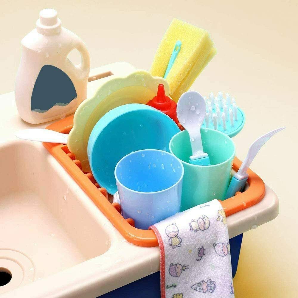 Ensemble de Jouets pour évier de Cuisine pour Enfants avec Eau Courante, 28pcs évier Lavage Faisant Semblant de Jeu de rôle casseroles en Plastique Alimentaire Mini Accessoire
