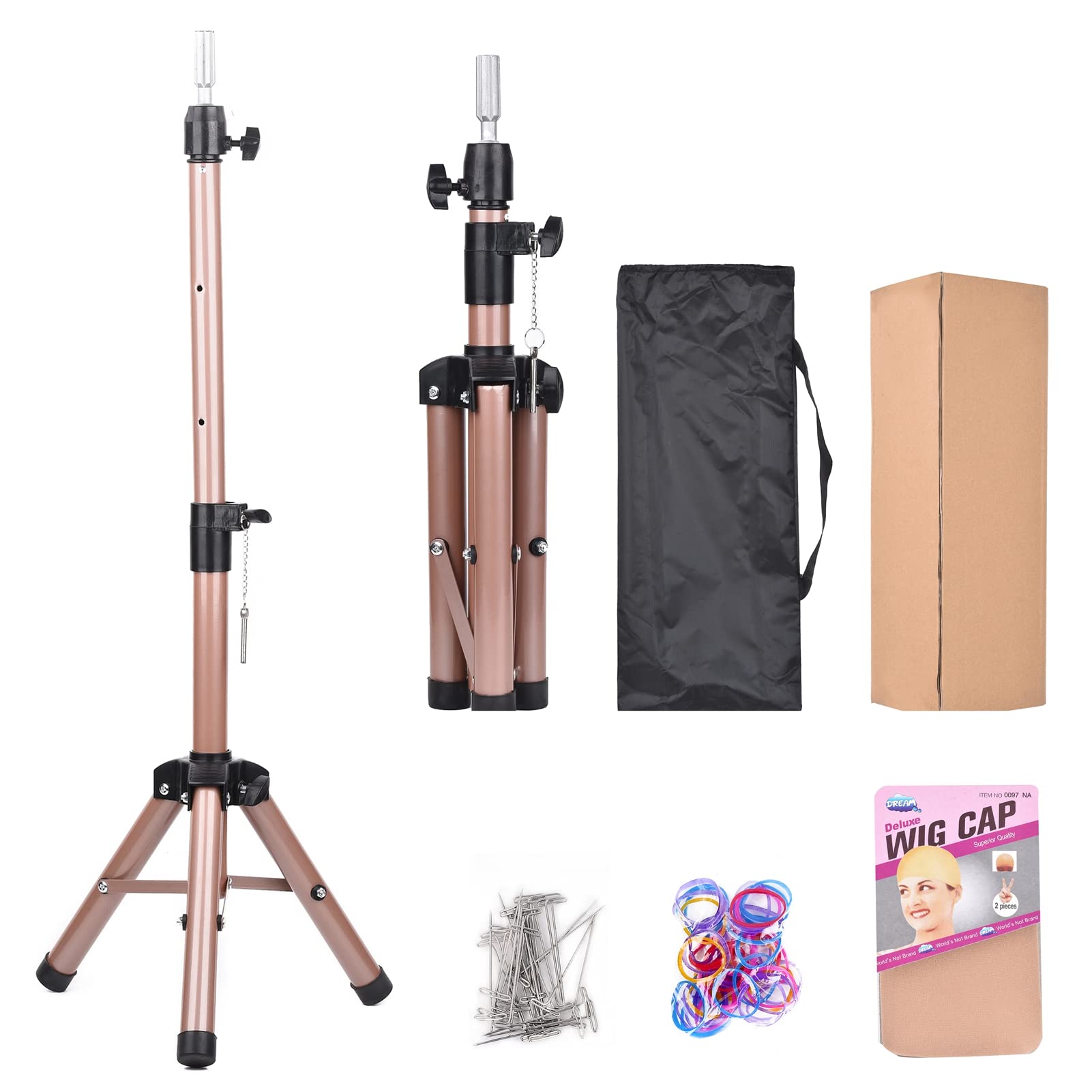 Pink Wig Stand Tripod for Cosmetology Hairdressing Training，Adjustable  Mannequin Head Tripod and Heavy Duty Wig Head Stand，for Braiding Hair