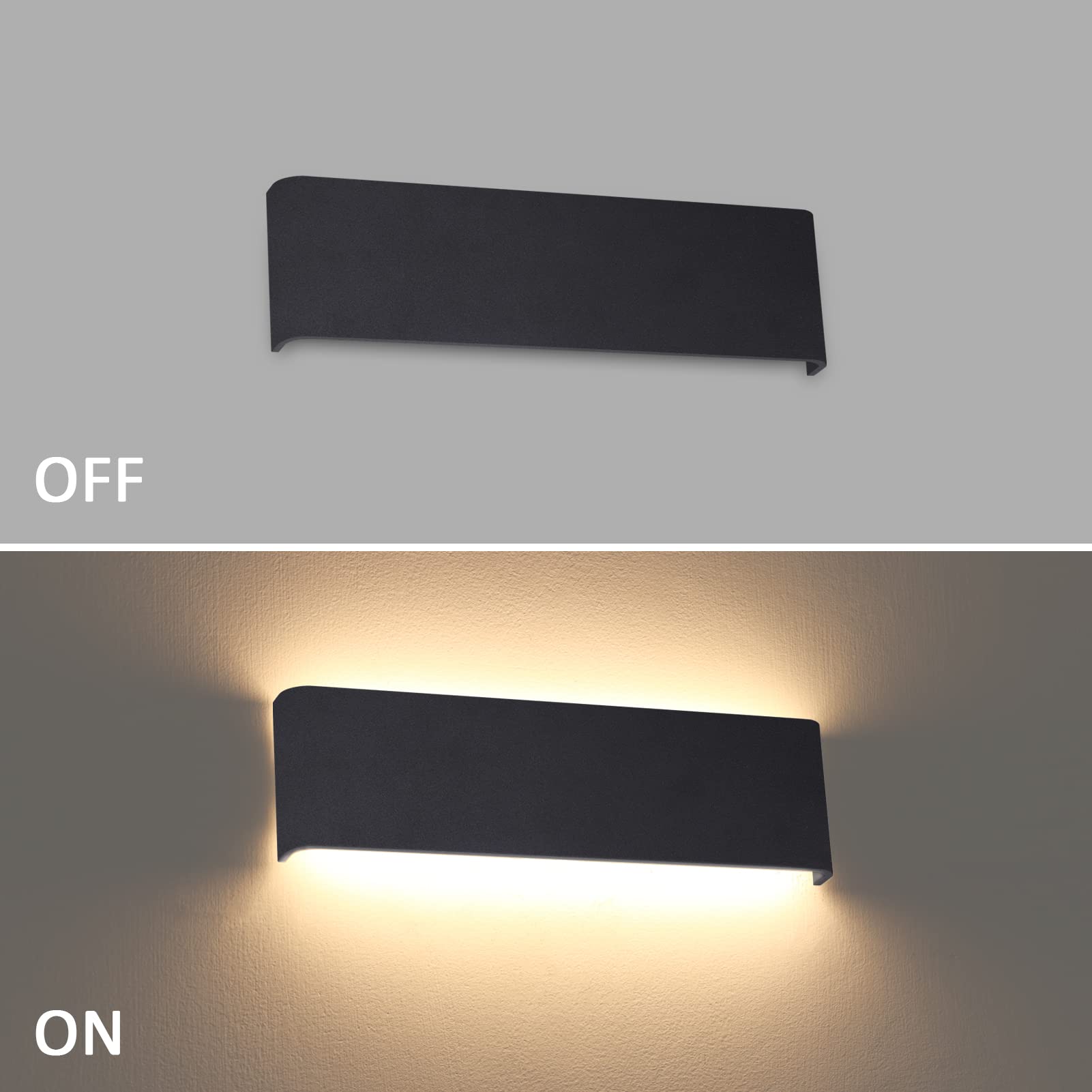Klighten 2 Stücke Wandleuchten LED Innen 10W, 30 cm Up Down Wandlampen, Schwarz, Moderne Wandbeleuchtung für Schlafzimmer, Wohnzimmer, Treppen, Badezimmer, 910 Lumen, 3000K Warmweiß