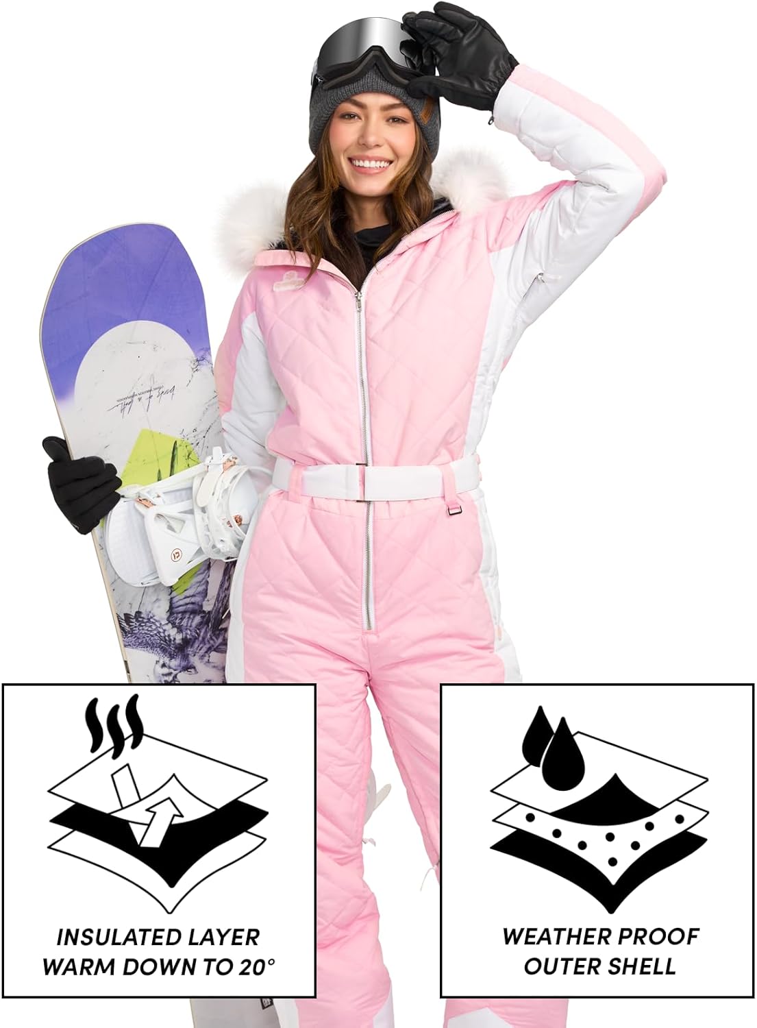 Tipsy Elves Snow Suits for Women - Retro Cute Women’s Insulated Ski Suit - Warm Waterproof Winter One Piece Outfit