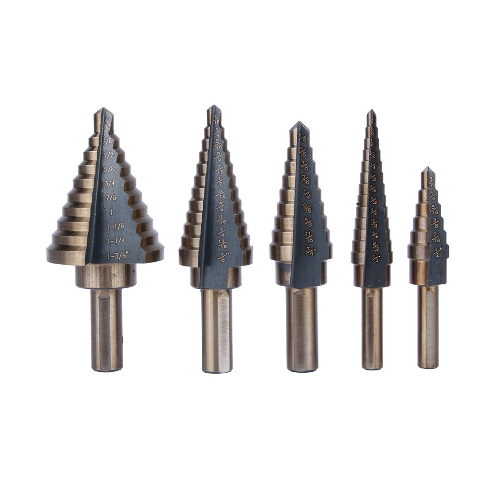 Juego de Brocas HSS de Titanio, 5 Piezas, con Estuche de Aluminio