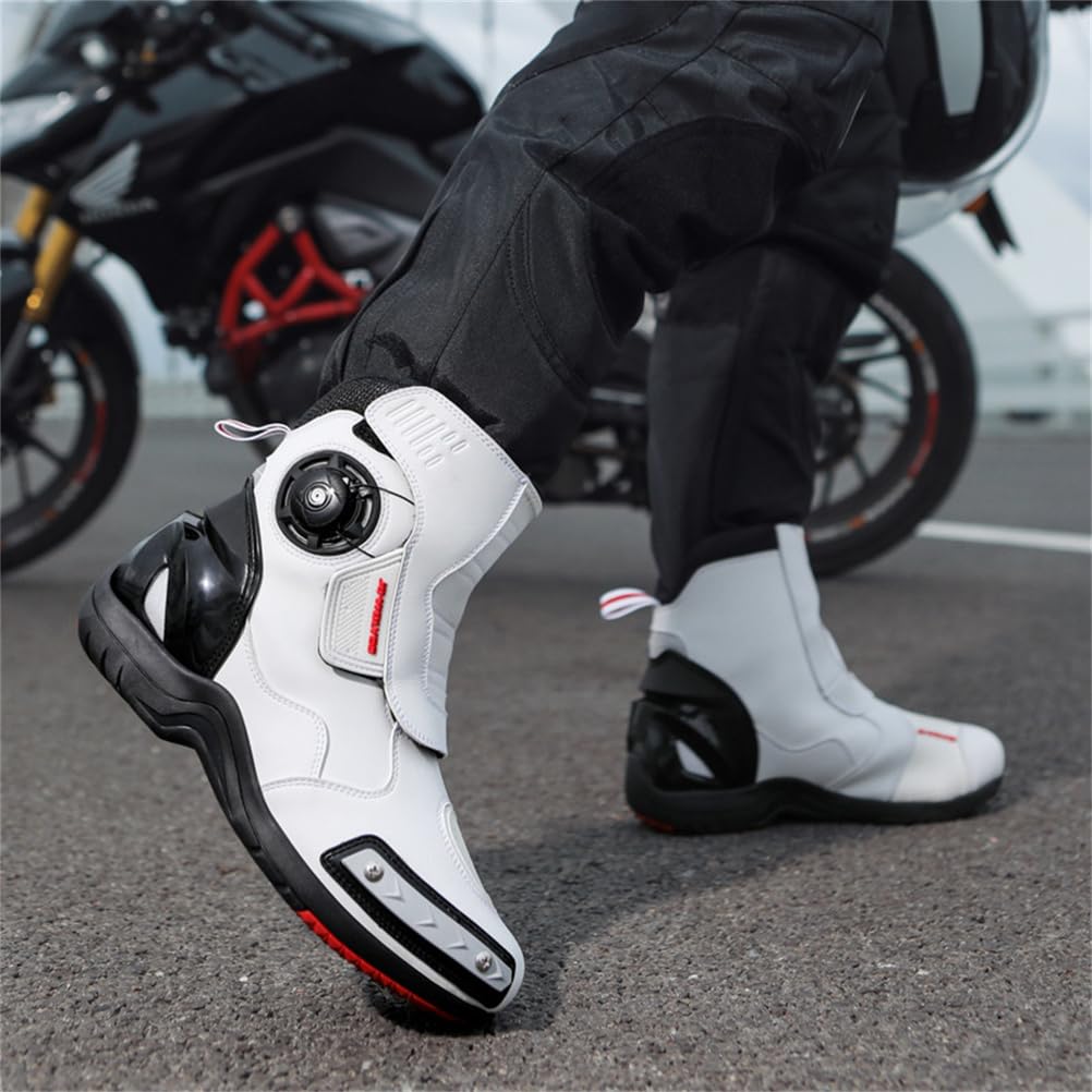 Bottes de Moto pour Hommes et Femmes, Chaussures de Conduite en Cuir renforcé avec Support de Cheville, antidérapantes, Bottes de Trekking pour Motards.