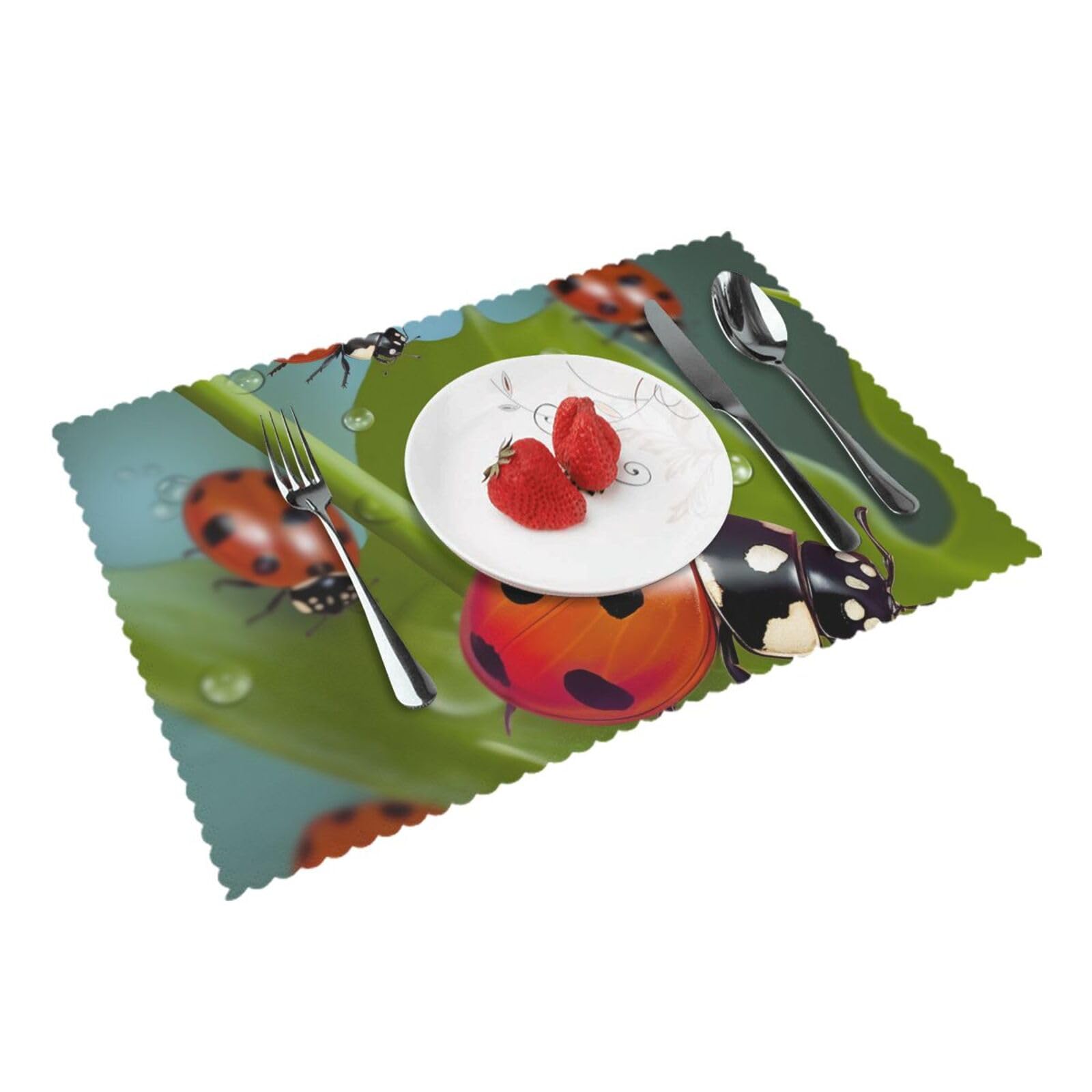 Ladybug Printed Placemat Heat Resistant Place Mats Set of 4 PCS Washable Kitchen Table Mats, 12x18 Inch