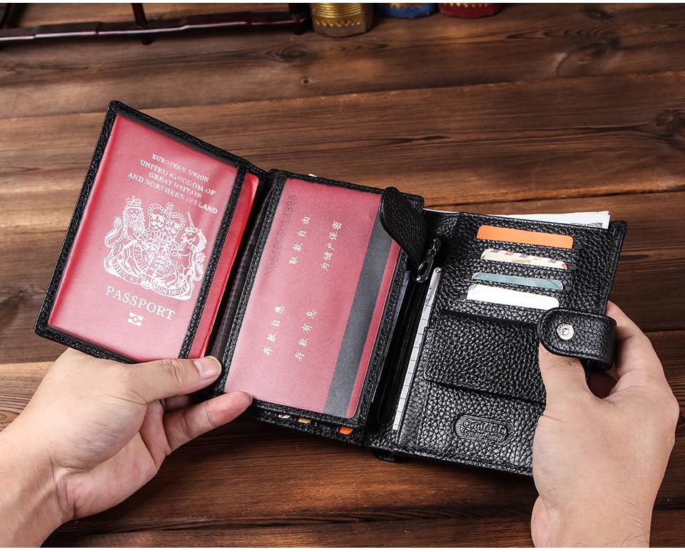 Image of Sam's Design Genuine Leather Wallet Vintage Male Compact Purse Card Holder Small Wallet Black