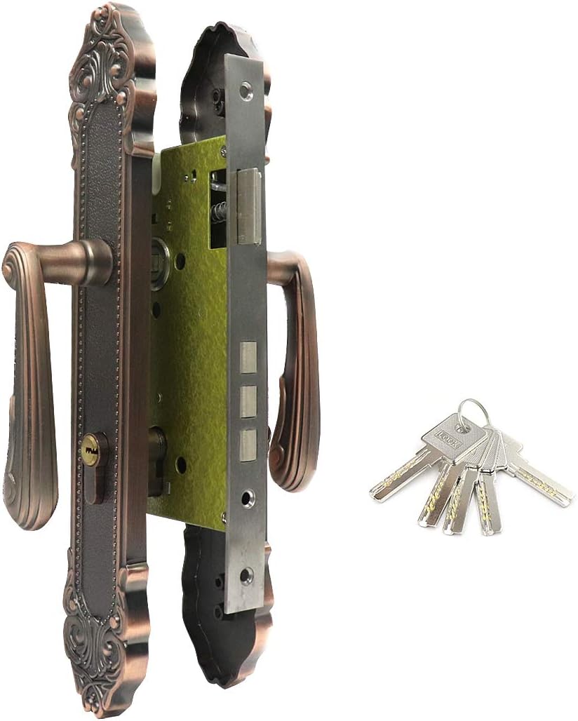 Autoly Mortise Lever Lockset Entry Door Double Handle Lock Deluxe Vintage Style in Red Copper Tone