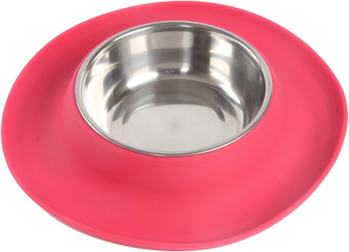Anti-Slip Silicone Edge House Cats Dog No Spill Single Stainless Steel Food Bowl Red