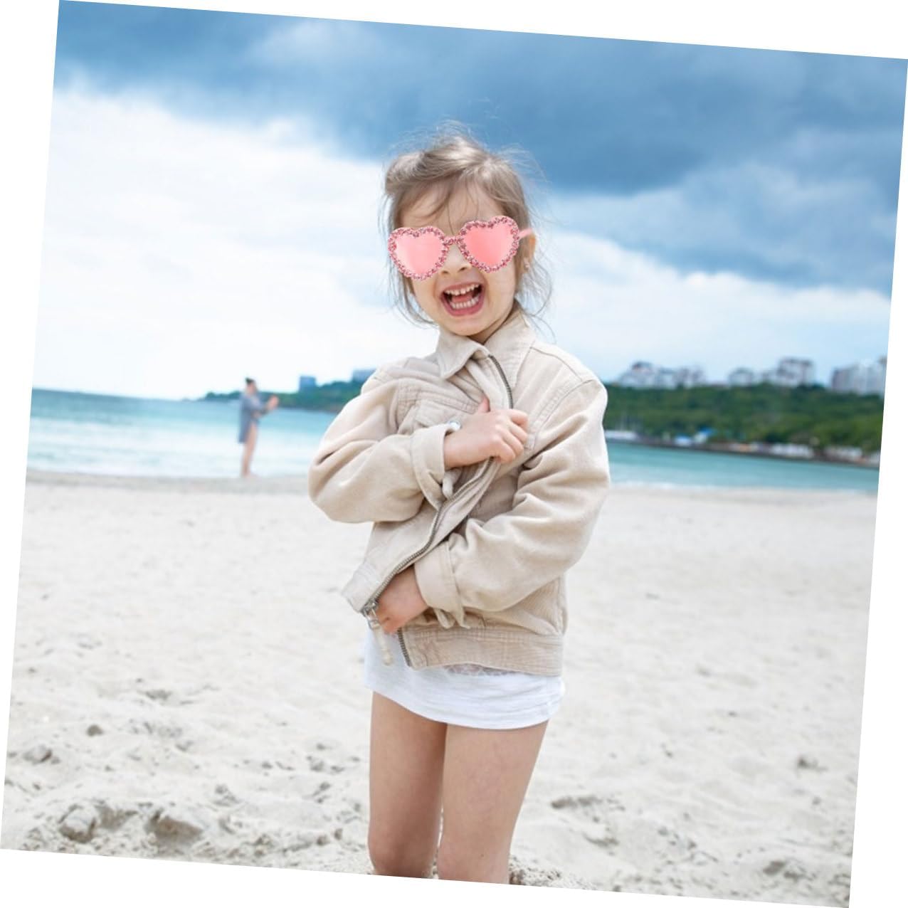 TOYANDONA Heart Shaped Rimless Sunglasses 2pcs for Women Summer Beach Party Red and Pink Heart Sunglasses UV Protection Fashion Eyewear