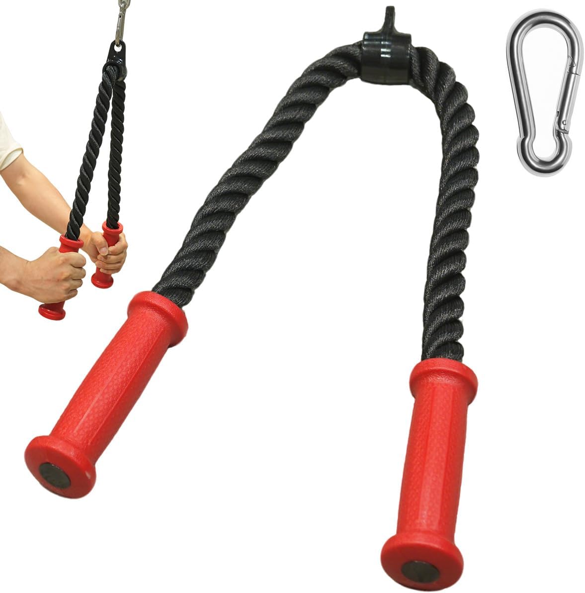 Ergonomic Tricep Rope, 27/35 Inch Red Grip Non-Slip Gym Rope Cable Attachment Wrist Relief Workout Rope Pull Down Attachment for Cable Machine