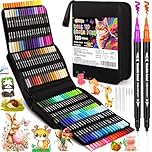 KDISHKRA Brush Pen Lettering, Set Pennarelli 120 Doppia Punta, Pennarelli Acquerellabili Professionali Set, Bambini Adulto Penne Colorate, Kit Pennarelli Ad Acqua per Calligrafia Colorazione Disegno