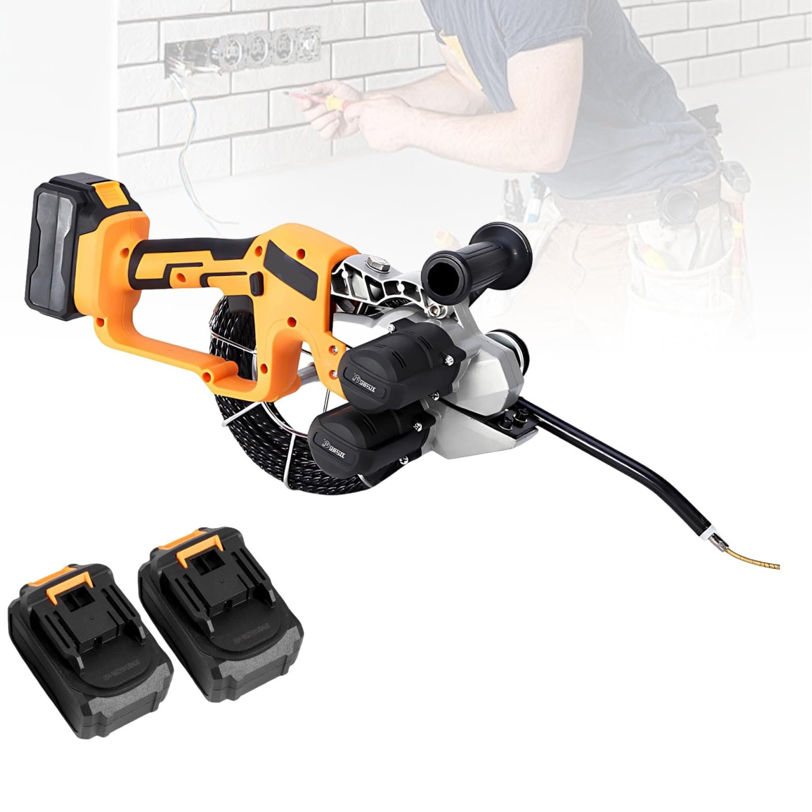 YXYLJOZ Cordless Electric Fish Tape - Wire Puller Tool for Easy Cable Threading in Walls, Conduits & Network Installations - Perfect for Electricians & DIY Projects (2 batteries)