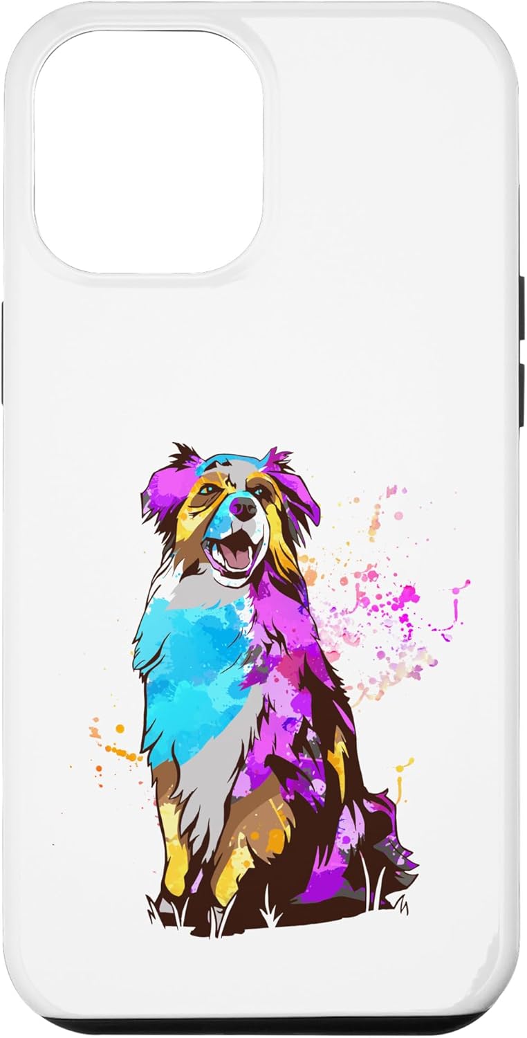 iPhone 14 Colorful Splash Art Australian Shepherd Portrait Aussie Case