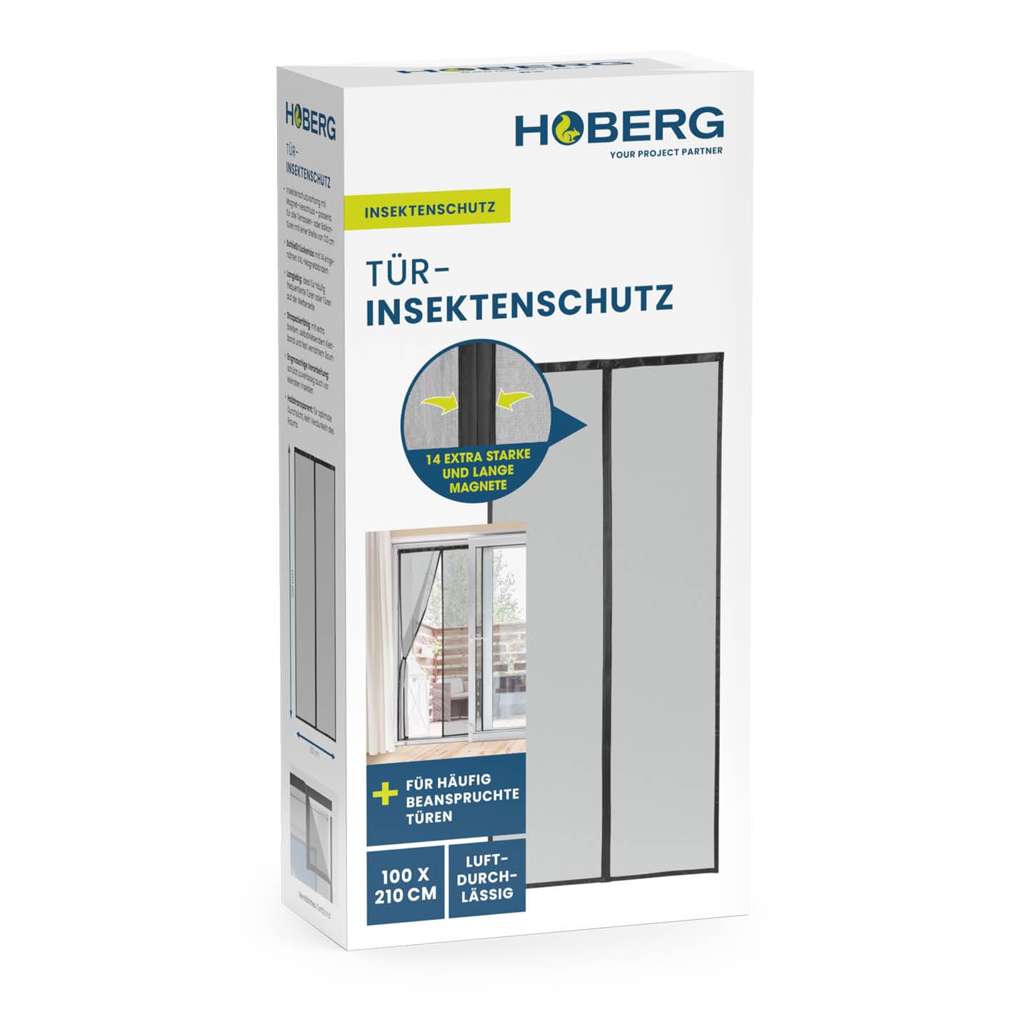Hoberg Insect Screen Curtain 100 x 210 cm Fly Screen Door with XXL Magnetic Tapes Insect Protection for Balcony Door Magnetic Fly Curtain Self-Closing and Durable