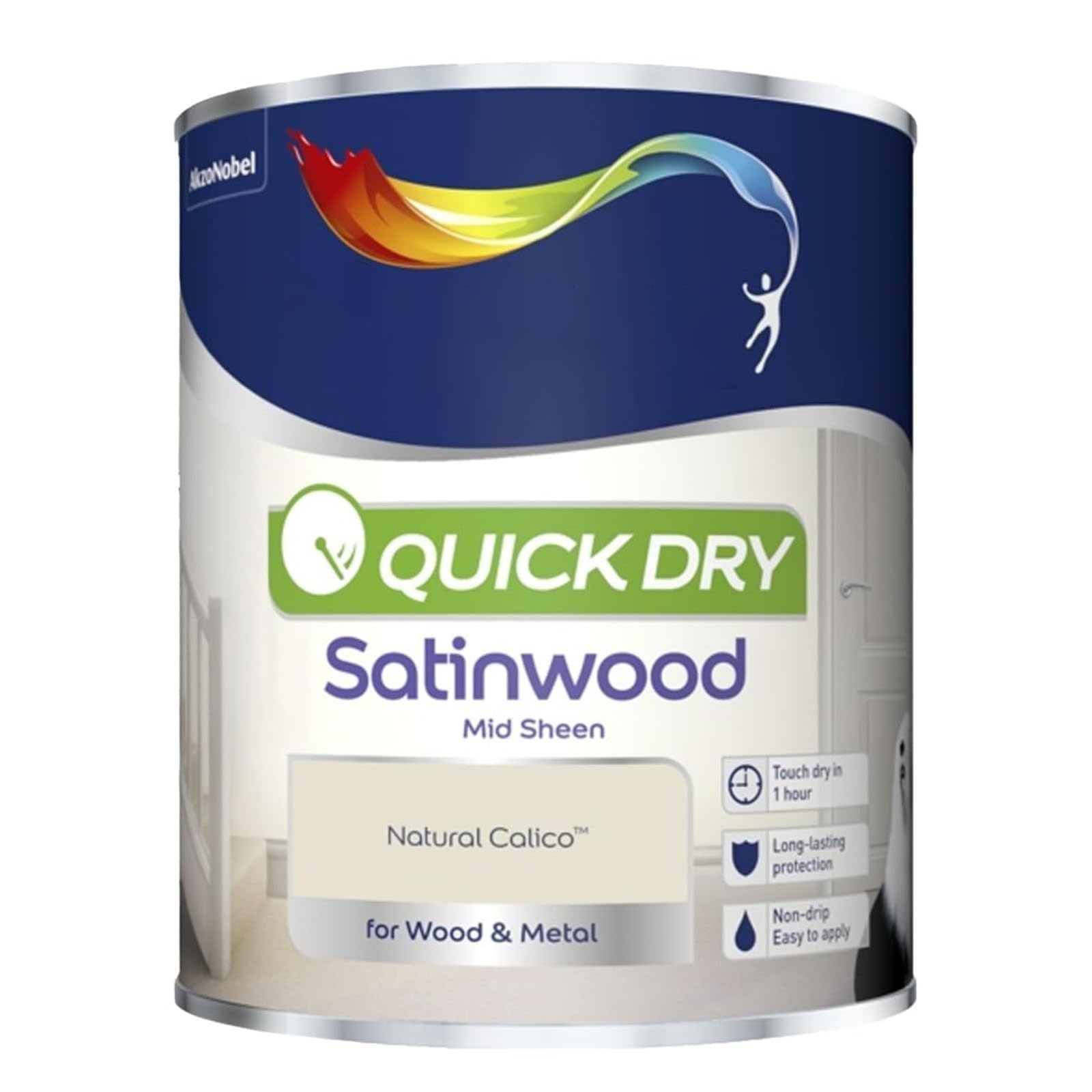 HOCHSTE Quick Dry Satinwood Natural Calico, Fast-Drying, Long-Lasting Protection, Interior and Exterior Use, Perfect for Doors, Windows, Furniture, Cabinets, Smooth Satin Finish, 750ml