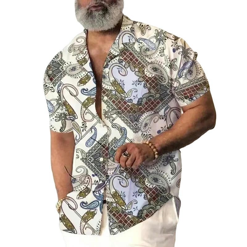 Hawaiihemd Sommer Hawaiian Herren Hemd Strand Vintage Muster Print Kurzarm Männer Kleidung