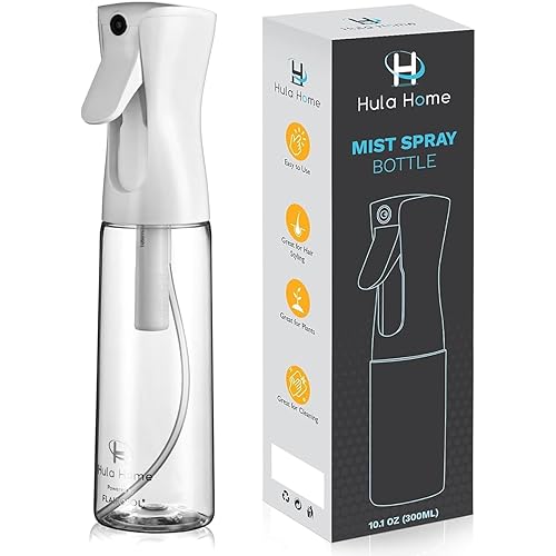 Hula Home Spray Bottle for Hair (10.1oz/300ml) - Powered by Flairosol® Spray Technology - Continuous Ultra Fine Mist Sprayer – For Hairstyling, Cleaning, Salons, Plants, Essential Oil & More - White