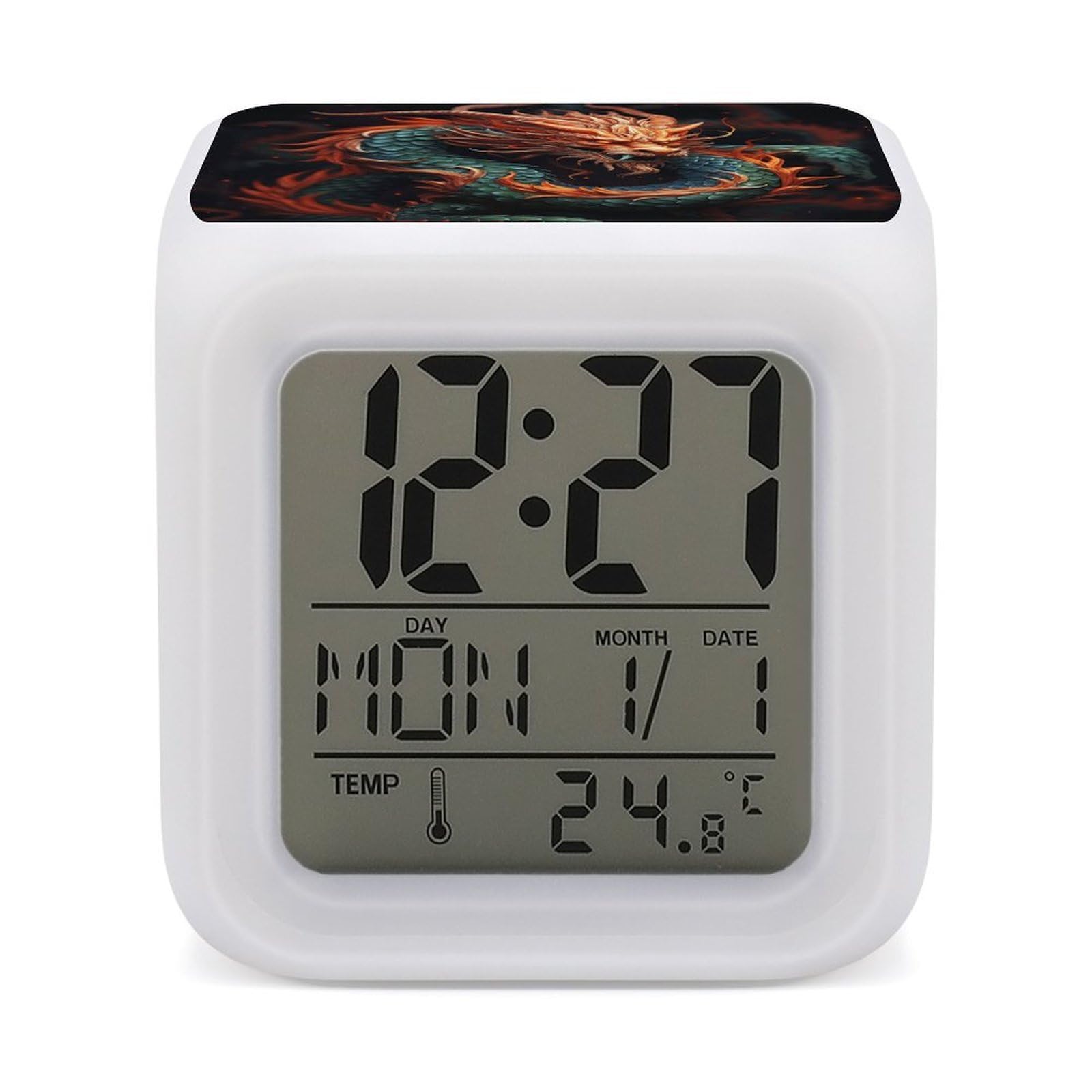 VstaDank Chinese Dragon Digital Alarm Clock LED Display Screen Color Change Alarms Clock Smart Alarm Clock Wake Up Digital Clocks with 7 Color Nightlight for Bedroom
