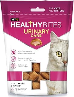 VetIQ Healthy Bites Urinary Care Cat Treats, 4x 65g, Cat Supplement with Cranberry For Urinary Tract Health, Kitten Treats with Cheese & Catnip with Prebiotic Fibre For Cat & Kitten Health