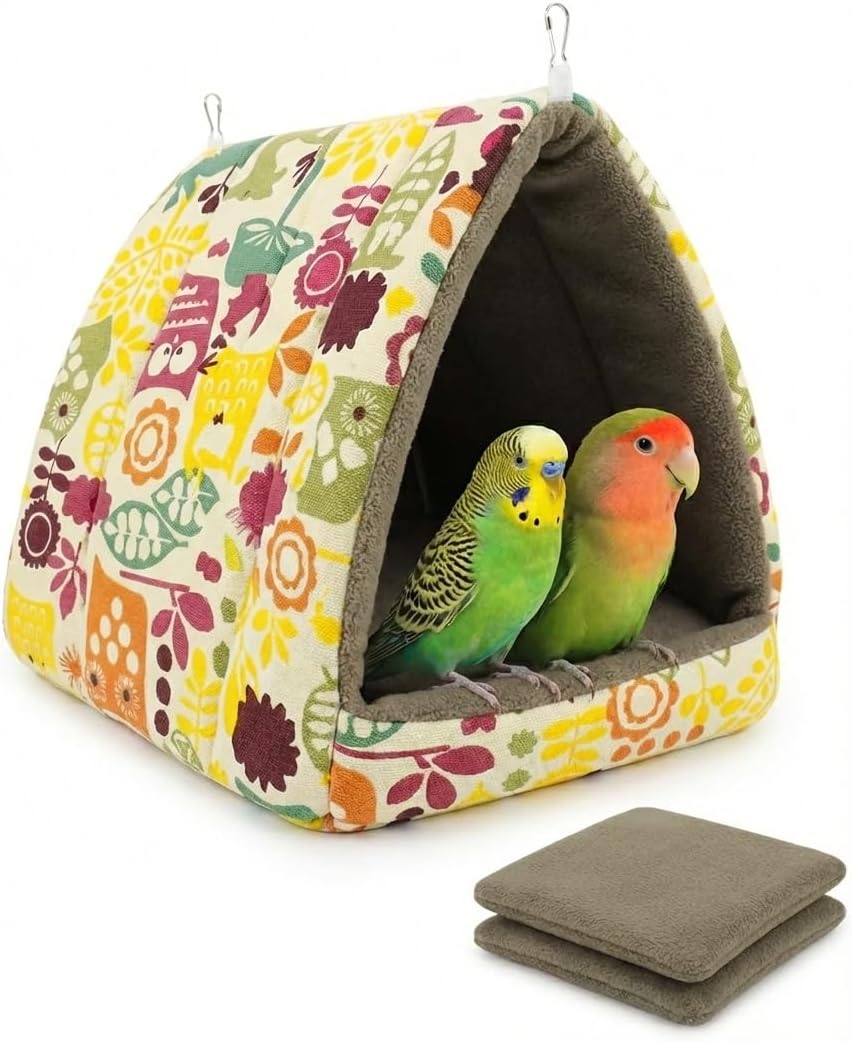 ANZOME Metal Bird Nest Bed for Cage – Sturdy Anti-Collapse Hammock with Mesh Bottom & 2 Washable Mats (Winter Fleece + Summer Cooling) – Elevated Perch Platform for Conures, Cockatiels, Parakeets