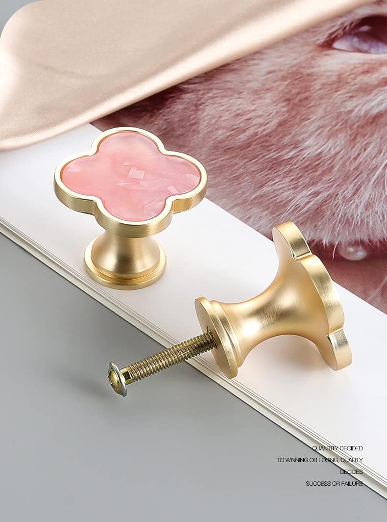 6 Pcs Clover Knobs Dresser Cabinets Kitchen Cupboard Pulls Drawer Wardrobe Shoe Cabinet Jewelry Box Pulls Furniture Coffee Table Single Hole Door Handles(Pink)