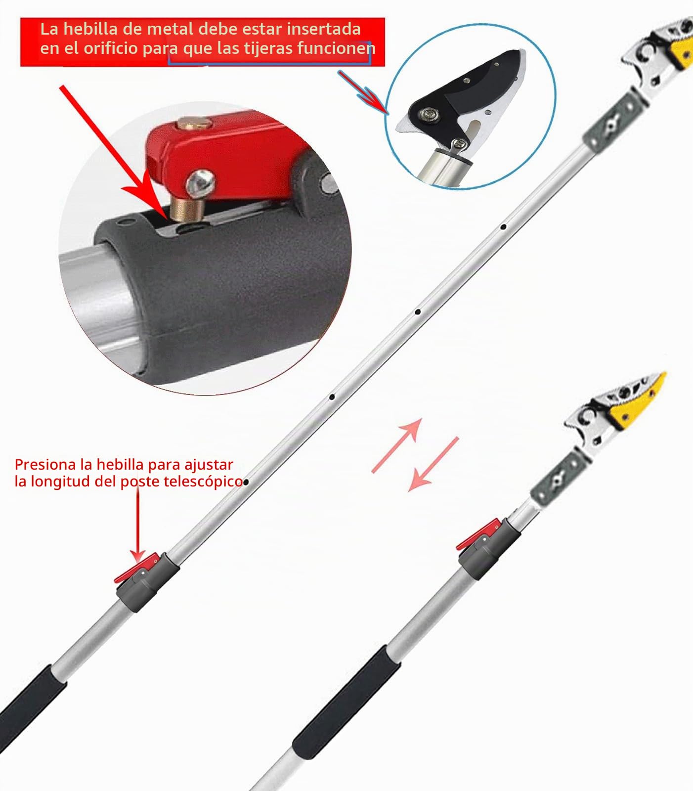 Tijeras de Podar Telescópicas Extensibles Manuales Para Estanques Rosas con Mango Telescópico, Tijeras de podar largas telescópicas (1,3 – 2,3 m) Tijeras con Pertiga