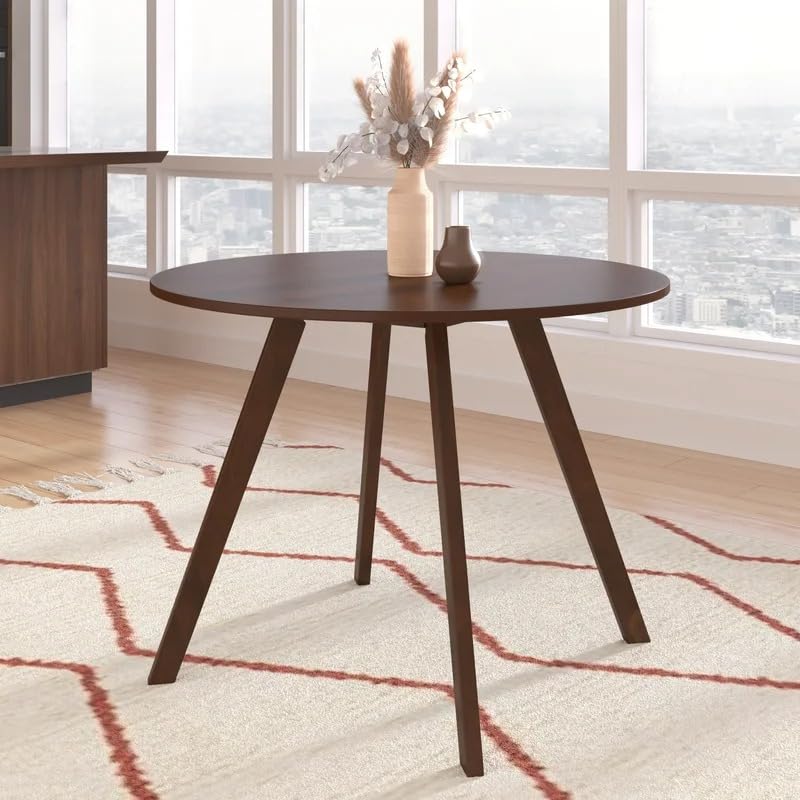 Image of Solid Wooden Round Dining Table for Living Room, Bedroom, Hotel & Home, Brown Finish, (74.93 H X 100.33 W X 100.33 L CM)