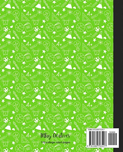 Composition Notebook: Lime Green School Symbols | 110 College Ruled Pages | for Boys, Girls, Kids, Teens, Students, Home School, College Writing | Journal Workbook image 4