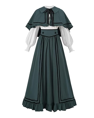 NSPSTT Edwardian Dress for Women Victorian Dress 3PC 1800s Cape