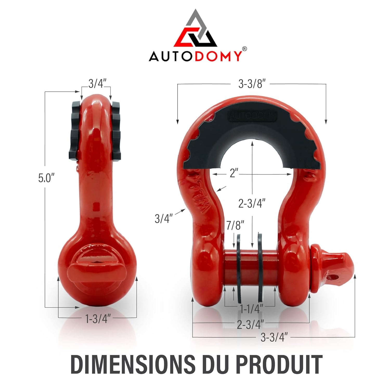 Autodomy Manille Lyre Professionnelle 3/4" 4,75 Tonnes (4.750Kg) | Pack 2 Unités Manille de Levage 4x4 en Acier Inoxydable Forgé et Galvanisé | pour Traîner et Secourir des Véhicules