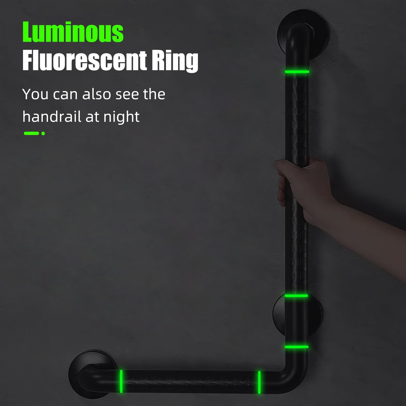 Barra de agarre en forma de L para personas mayores, barra de agarre de ducha con anillos luminosos, barras de agarre para discapacitados para baño, extensión de barra de agarre, acero inoxidable